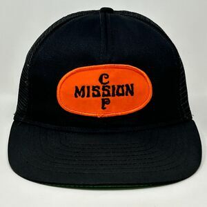 Vintage 80s Mission CP CSP Patch Trucker Hat Baseball Cap Black Mesh Snapback